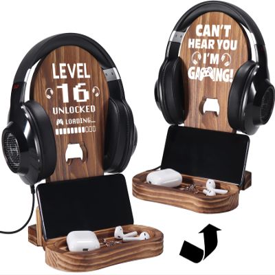 16 Year Old Birthday Gifts for Gamer Teenage Boy, 16th Birthday Gift Ideas, Level 16 Unlocked Wooden Headset Stand, 16th Birthday Decorations for Boy, Birthday Gifts for 16 Year Old Boys Girl