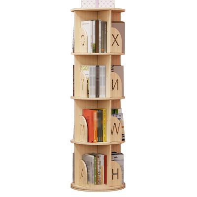 Bookshelf Simple 360 Degree Rotating 2/3/4/5 Layer Bookcase Student Picture Book Storage Rack Living Room Study Office Classroom Corner Bookshelf Easy Access to Books (Color : Wood Color, Size : 4 l