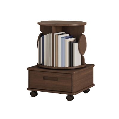 ZLGONRL Corner Rotating Bookshelf Bookshelf with Storage Drawer for Small Spaces Revolving Bookcase with Brake Wheels (Two Walnut)