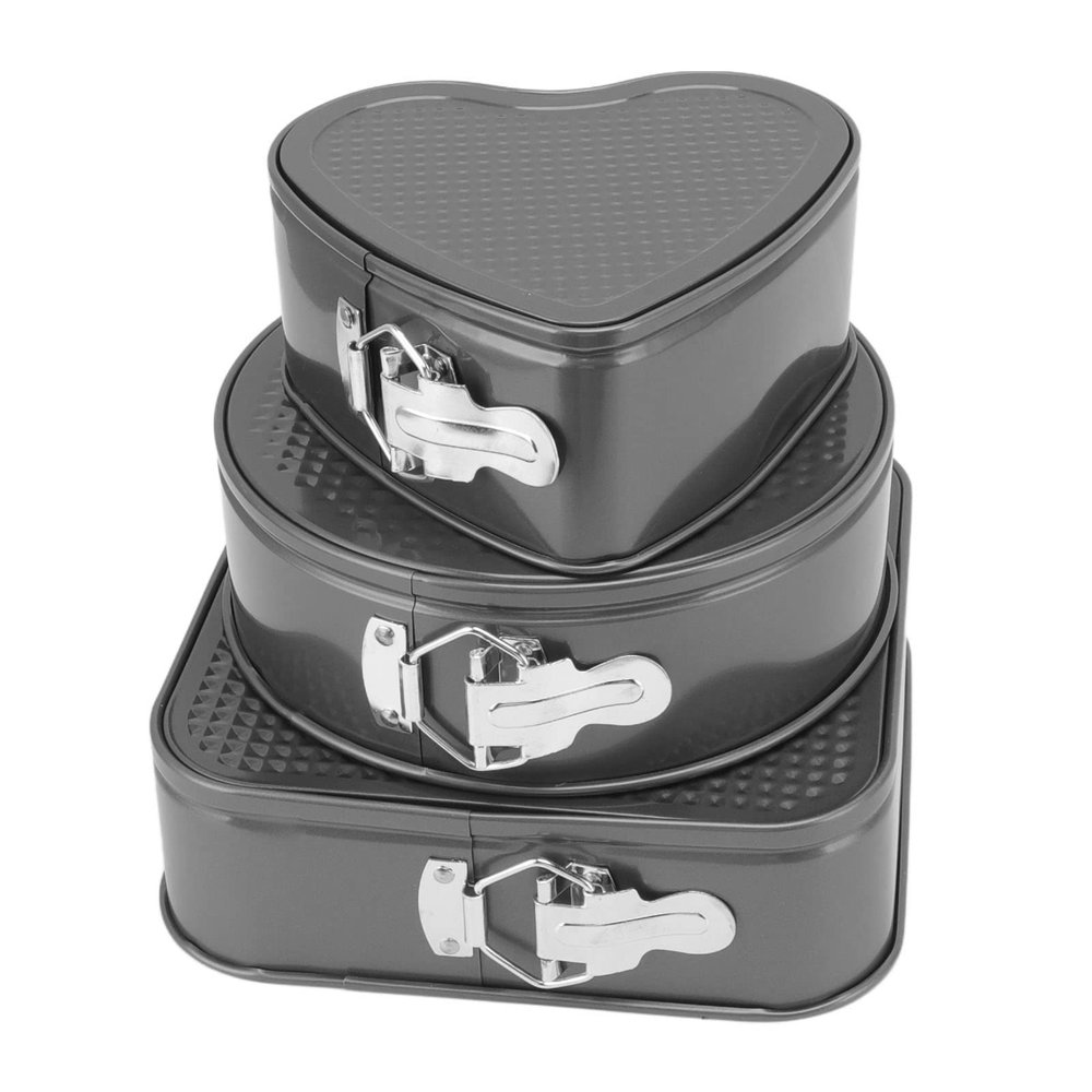3Pcs Carbon Steel Springform Cake Pan Set,Round Heart Square Shape Cake Pan Set with Removable Bottom,Nonstick Leakproof Cake Pan Sets,Double Coating Cheesecake Pan,Easy Release