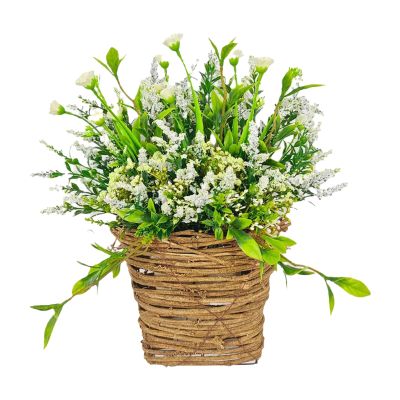 Xnferty Wildflower Hanging Basket Wreath, Fake Plants Artificial Flowers Spring and Summer Wreath Faux Fake Flowers for Front Door Porch Wall Decor Boho Wreaths Courtyard Outdoors