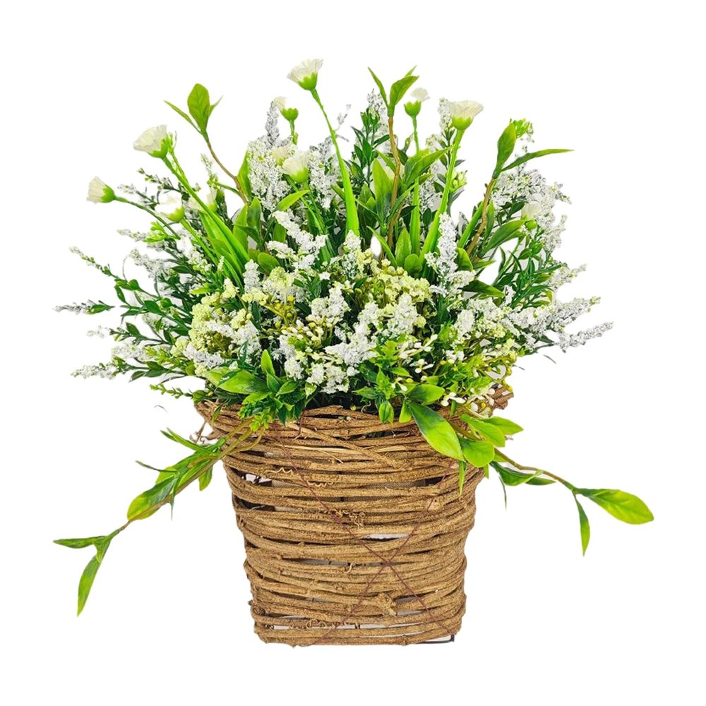 Xnferty Wildflower Hanging Basket Wreath, Fake Plants Artificial Flowers Spring and Summer Wreath Faux Fake Flowers for Front Door Porch Wall Decor Boho Wreaths Courtyard Outdoors