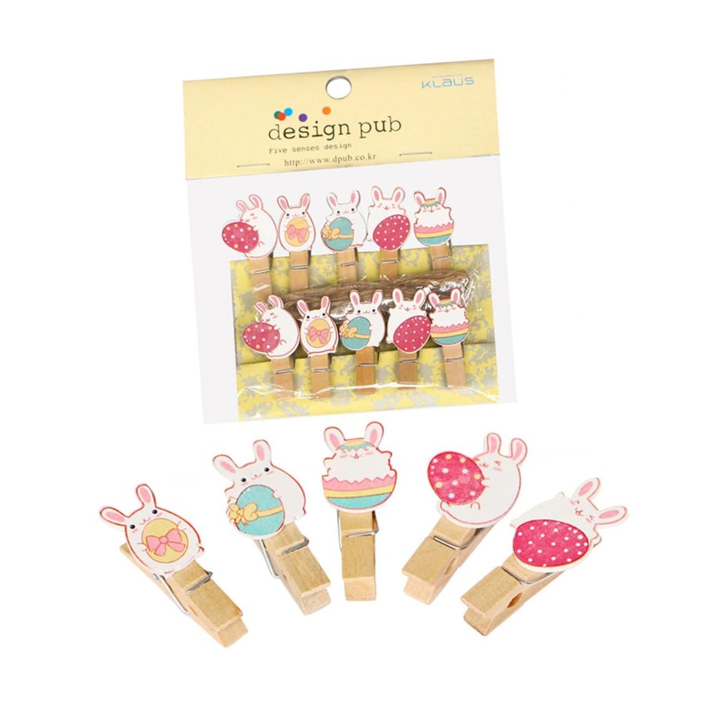 DECHOUS Rabbit Photo Clip 20pcs Wooden Holders Easter Decor Rope Party and Home Decor