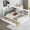 XD Designs Wood Twin Size Platform Bed with L-Shaped Storage Shelves and Upholstered Headboard, Versatile Daybed Platform Bed with 2 Drawers and Rotatable Storage Board, Maximize Space (White-25) view 1