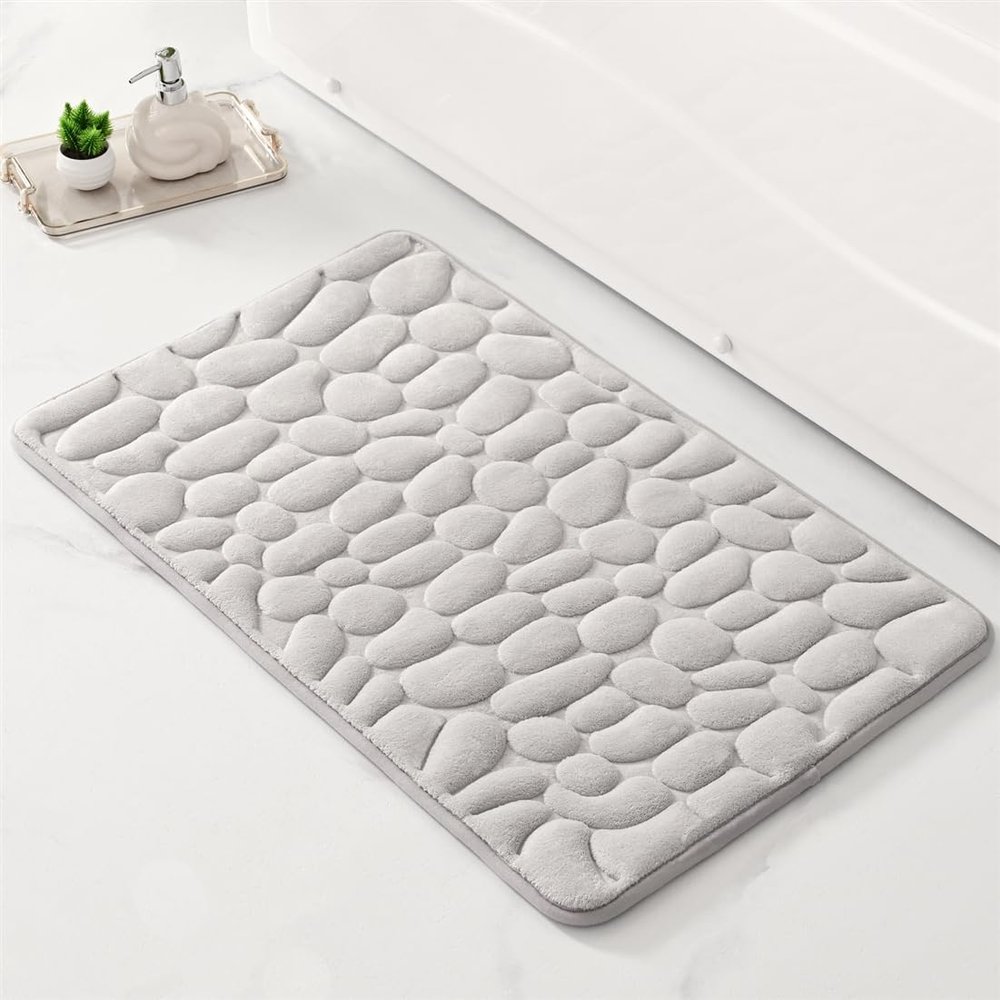 UEAUY Memory Foam Bath Mat Washable Bath Room Mat Non-Slip Mats for Kitchen Bath Room Shower Light Grey 24" x 16"