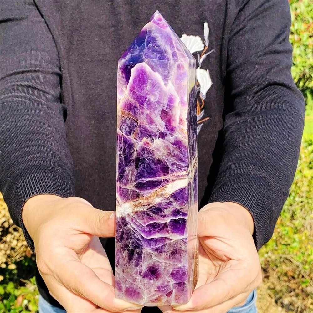 KatLin Beautiful Natural Dream Amethyst Obelisk Crystal Energy Column Reiki Healing Ornaments (Size : 450-500g)