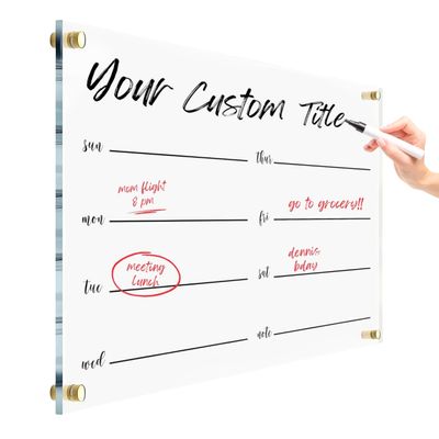 Acrylic Premium Weekly Wall Calendar - Large Reusable Dry Erase Board - Glass Calendar for Wall - Board for Office and Home - Gold Hardware (28x20)