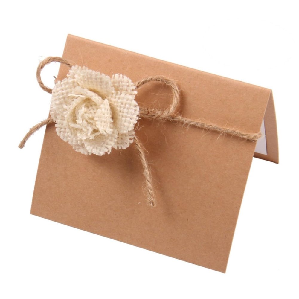 BRIGHTFUFU Table Name Cards Jute Flower Detail 10pcs Guest Seat Cards for Elegant Events