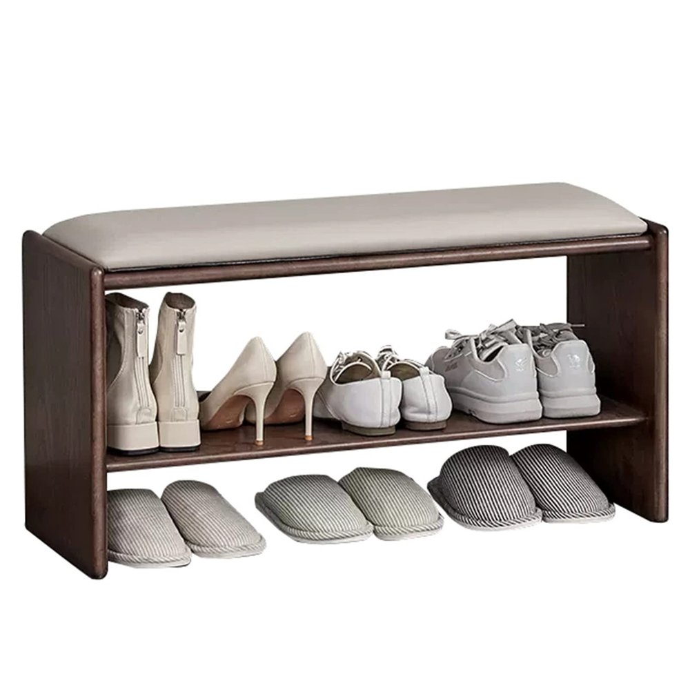 Fodalob Entrance Furniture - Wood Shoe Rack Bench for for Entryway Hallway Living Room - Shoe Bench with Faux Leather Cushion Upholstered Padded Seat - Brown (Color : Large)