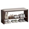Fodalob Entrance Furniture - Wood Shoe Rack Bench for for Entryway Hallway Living Room - Shoe Bench with Faux Leather Cushion Upholstered Padded Seat - Brown (Color : Large) view 1