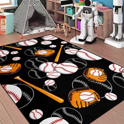 kodhyvj Baseball Rug for Boys Bedroom Black Sport Rugs Baseball Room Decor Kids Room Playroom Rug for Living Room Bedroom Decor,3'x4'