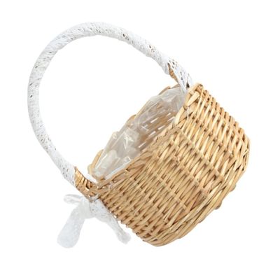 SHOWERORO Hand-woven Rattan Flower Basket for Wedding Rustic Flower Girl Basket Scalloped Wicker Storage Handle