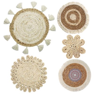 Woven Wall Basket Boho Wall Art 5PCS Round Bohemian Macrame Wall Hanging Straw Wall Decor 8in/10in/12in/15in Wall Basket Decor for Living Room