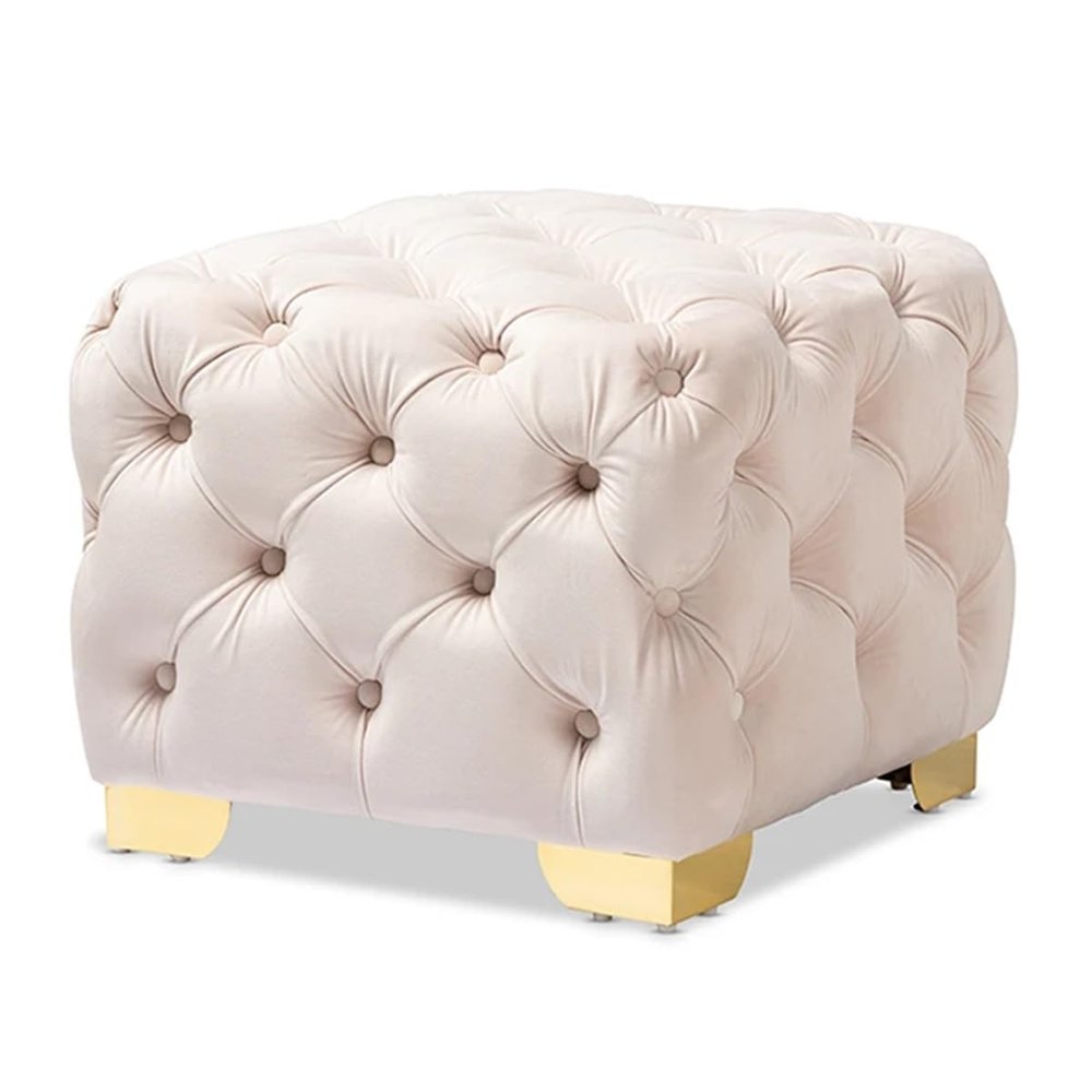 GIZNXBA Small Foot Stool Ottoman, Velvet Tufted Footrest with Legs, 60 Cm Rectangle Foot Stools for Adult, Footrest Ottoman for Living Room,Couch, Entryway (Color : /Beige)