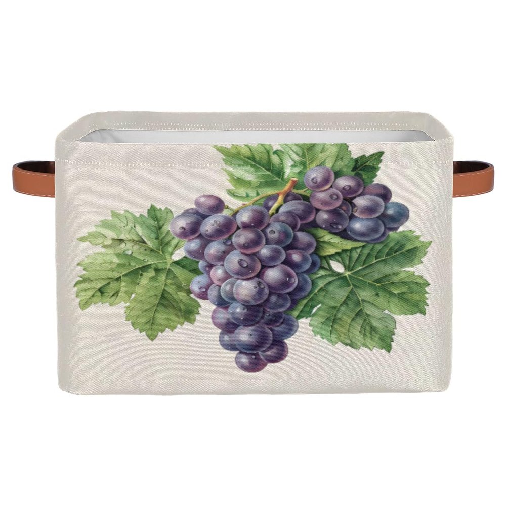 Tablerazzi Grape Large Fabric Storage Basket for Shelves Organizing, Rectangular Closet Organizer with Handles, Purple Grape Decorative Foldable Closet Storage Basket