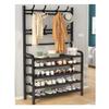 TUOYIBO Coat Rack Shoe Bench With 16 Hooks, Metal Coat Hat Rack Free Standing Clothes Stand With 4~5-Tier Shoe Rack Bench, 3-in-1 Hall Tree With Metal Frame, Easy Assembly view 2