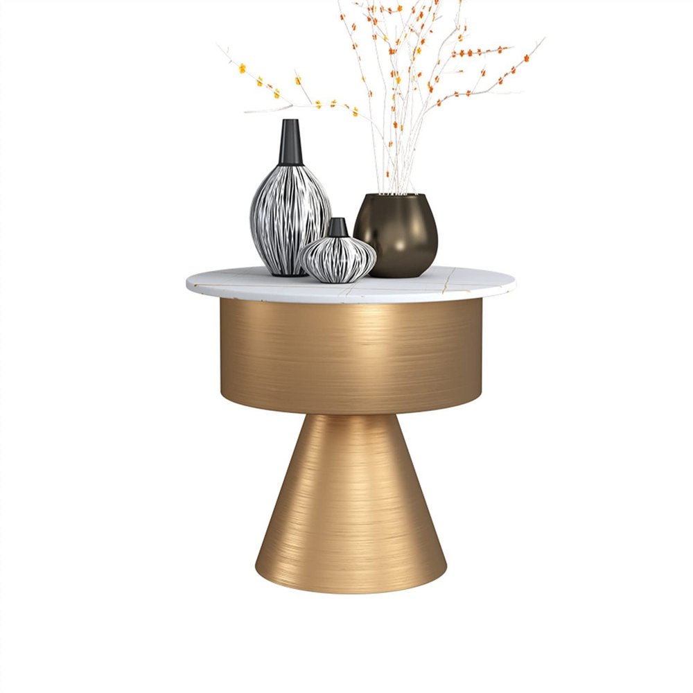 Coffee End Table Round Side Table Modern Slate Countertop Decoration End Table Living Room Sofa Side Wrought Iron Decor Small Coffee Table Bedroom Bedside Table Side Table