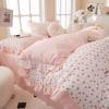 Ruffle Duvet Cover Queen Cute Red Flower Printed Lace Comforter Cover 100% Cotton Floral Duvet Cover Reversible Pink Striped Ruffle Comforter Cover Teen Girls Romantic Princess Bedding Sets Queen view 1