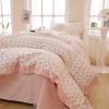 Ruffle Duvet Cover Queen Cute Red Flower Printed Lace Comforter Cover 100% Cotton Floral Duvet Cover Reversible Pink Striped Ruffle Comforter Cover Teen Girls Romantic Princess Bedding Sets Queen view 3
