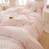 Ruffle Duvet Cover Queen Cute Red Flower Printed Lace Comforter Cover 100% Cotton Floral Duvet Cover Reversible Pink Striped Ruffle Comforter Cover Teen Girls Romantic Princess Bedding Sets Queen view 4