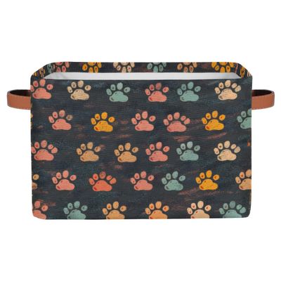 Tablerazzi Paw Print Large Fabric Storage Basket for Shelves Organizing, Rectangular Closet Organizer with Handles, Cute Puppy Dog Paw Decorative Foldable Closet Storage Basket