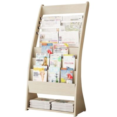 HDYZJQ Vertical Magazine File Holder Wood for Office, Waiting Room, Coffee Shop, Heavy Duty Newspaper Racks Display Stand, Floor-Standing Brochure Holder Organizer Shelf(Beige)
