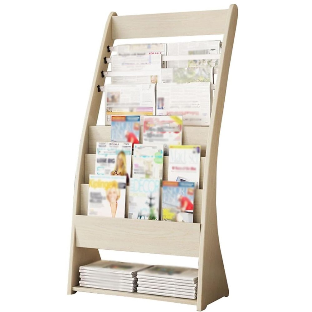 HDYZJQ Vertical Magazine File Holder Wood for Office, Waiting Room, Coffee Shop, Heavy Duty Newspaper Racks Display Stand, Floor-Standing Brochure Holder Organizer Shelf(Beige)