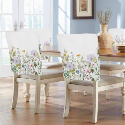 Savannan Dining Chair Back Covers, Wildflowers Spring Watercolor Flower Floral Print Plants Chair Covers Chair Slipcovers Protective Covers for Holiday Party Festival Decoration, Set of 8