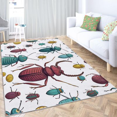 4 x 6 ft Washable Area Rugs for Living Room, Soft Cartoon Insects Cockroaches Print Large Bedroom Rug, Colorful Low Pile Non-Slip Throw Carpet for Bedroom Dining Room Home