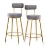 ANram Breakfast Bar Chairs Set of 2 Counter Bar Stools for Kitchen Island, Breakfast Chair with Backrest & Gold Metal Legs, 25.6'' H,, 34cm X 34cm, Grey view 1