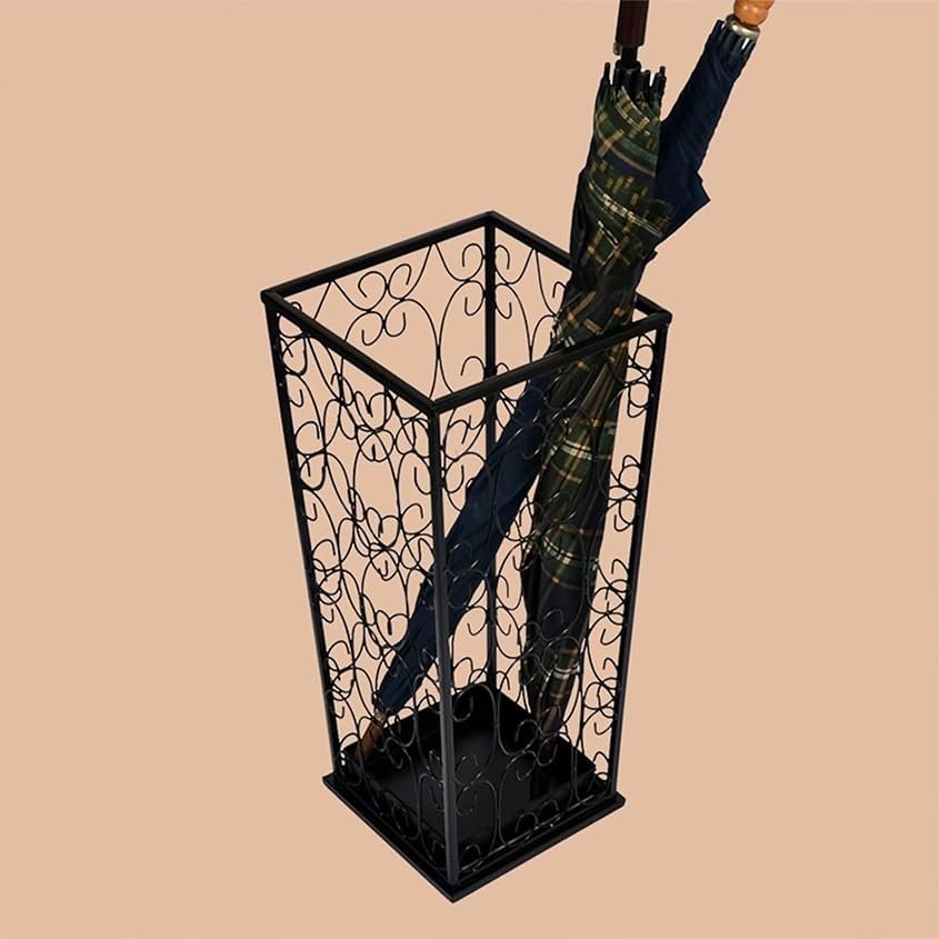 CMYCYDDPLY Metal Umbrella Stand with Drip Tray, Square Quick-Dry Umbrella Holder, Home, Office Decoration Rack Holds Umbrellas Canes Walking Sticks (Color : A)