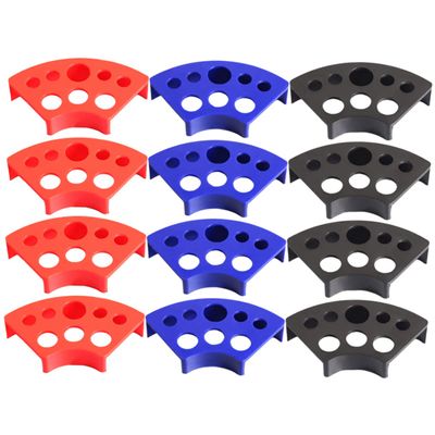 PLAFOPE 12pcs Pigment Cup Holders Fan Shaped Tattoo Makeup Stand for Mixing Professional Plastic Rack for Ink Storage Beauty Salons and Home Use Red Black Blue