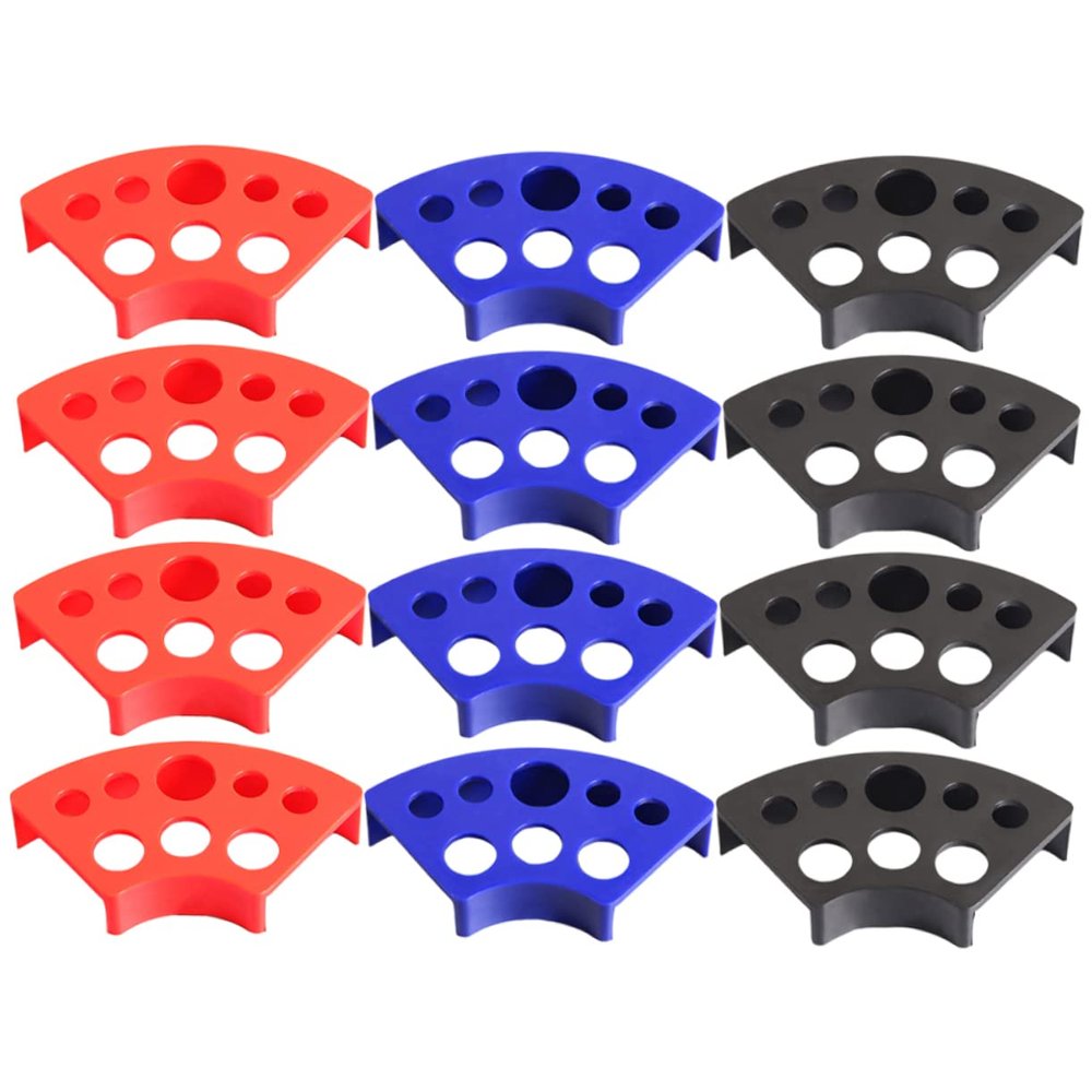 PLAFOPE 12pcs Pigment Cup Holders Fan Shaped Tattoo Makeup Stand for Mixing Professional Plastic Rack for Ink Storage Beauty Salons and Home Use Red Black Blue