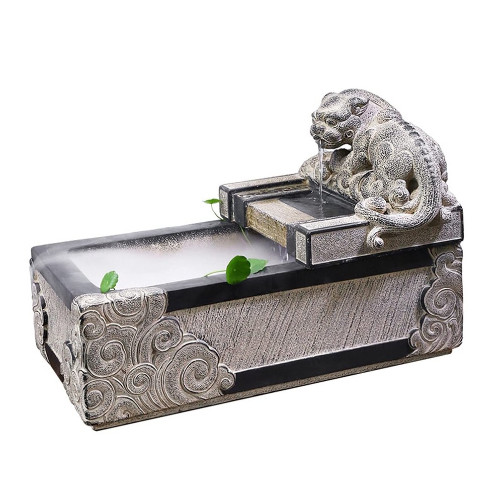 Desktop Fountain 14.1-Inch Faux Stone Indoor Tabletop Water Fountain Creative Feng Shui Lucky Decorations Office Relaxation Water Fountain Meditation Fountain
