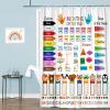 Funny Kids Shower Curtain, ABC Educational Restroom Curtain with Vehicle Smathematical Knowledge for Boys Girls, Gute Pupil Students Learning Tools Cloth Fabric Bathroom Accessories Decor with Hooks view 2