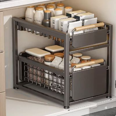 Under Sink Organizers,Kitchen Cabinet Organization,Under Sink Slide Out Storage Shelf Pull Out Home Organizers Under Cabinet Storage Heavy Duty Metal Slide (Gray)