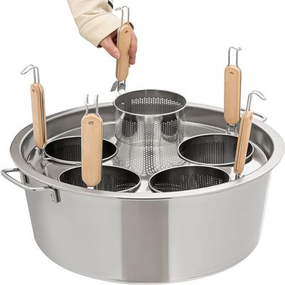 CHRISK 5 Holes Pasta Cooker Insert Set, Spaghetti Pot with Strainer Insert, Commercial Pasta Cooking Pot Pasta Pot And Insert Strainer Basket