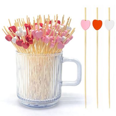 120 pcs 5.9 in long Red White Pink heart Bamboo Cocktail, Heart Toothpicks for Appetizers, Natural Bamboo Food Picks for Valentines Day,Propose Marriage,Wedding Party.