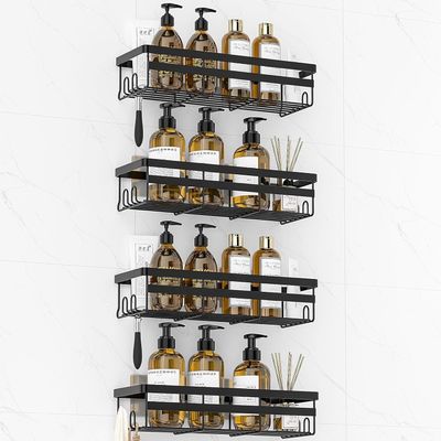 WOWBOX Shower Caddies 4 Pack - Adhesive Hanging Shower Shelf - Bathroom Organizers and Storage, No Drilling Stainless Shower Shelves for Home Decor, Bathroom Accessories (Large)