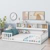 CITYLIGHT Full Size Floor Bed with Rails, Wood Montessori Floor Bed with Bookcase and Shelves, Kids Full Bed Frame for Boys,Girls, White view 1