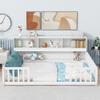 CITYLIGHT Full Size Floor Bed with Rails, Wood Montessori Floor Bed with Bookcase and Shelves, Kids Full Bed Frame for Boys,Girls, White view 3