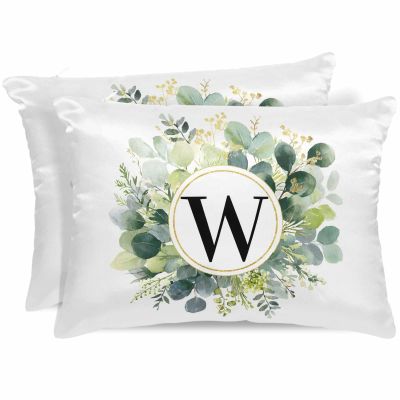 Aesthetic Eucalyptus 2 Packs Bed Pillow Covers Queen Decorative, Throw Pillow Cases Breathable Bedding Pillowcase,Super Soft Stain Pillow Sham Envelope Closure Monogrammed W Farm Flower 20"x30"