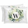 Aesthetic Eucalyptus 2 Packs Bed Pillow Covers Queen Decorative, Throw Pillow Cases Breathable Bedding Pillowcase,Super Soft Stain Pillow Sham Envelope Closure Monogrammed W Farm Flower 20"x30" view 1