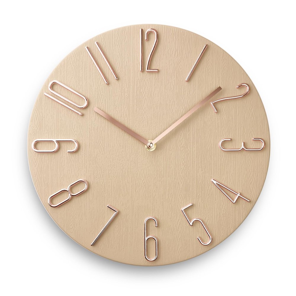 fapugh Wall Clock, Silent Clock, Wall Clocks Battery Operated 12 inch Modern Wall Clock, Suitable for Offices, Living Rooms, Kitchens, Homes, Schools (Beige Without Second Hand)