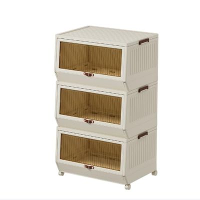 Storage Cubes Stackable Closet Organizers Stackable Folding Storage Box Cabinet Storage Plastic Bins Stereoscopic Fixed flip Cover Home Office (Color:Default)