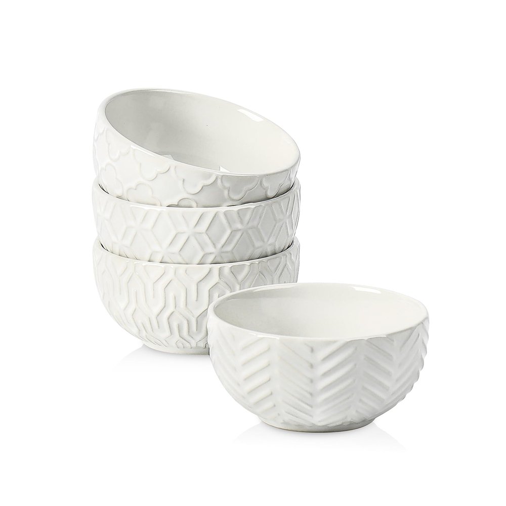 Sureasy Mini Ceramic Dipping Bowls  4 oz, 3.5 Inch Small Bowls for Sauces & Side Dishes, Microwave & Dishwasher Safe, Set of 4, White