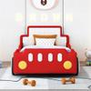 Twin Size Race Car-Shaped Platform Bed with Wheels, Wooden Car Platform Bed Frame with PU Leather Upholstered Headboard and Footboard, Safety Guardrail, No Box Spring Required (Red * Guardrail) view 3
