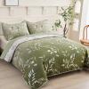 Anibedding Floral Queen Quilt Set,3 Piece Olive Green Flower Pattern Bedspread Coverlet Set for All Season,Gradient Green Soft Lightweight Microfiber Bedding Set (96"90") view 2