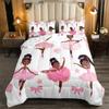 Erosebridal Black Ballet Girl Comforter Set Twin Pink Princess Bedding Set Cute American African Kids Comforter Sets for Girls,Kawaii Love Heart Toddler Bed Set Reversible Colorful Stars Print view 2