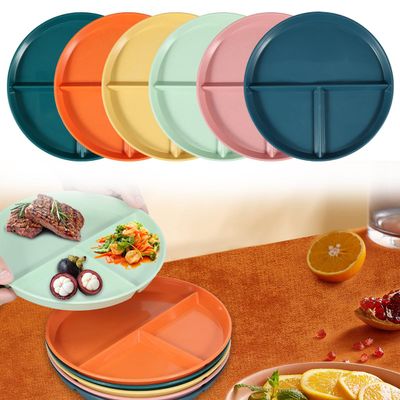 6Pcs Unbreakable Divided Dinner Plates for Adults 9in, Deep Dinner Plates, Divided Design for Picky Eaters,Compartment Plates, Lightweight Reusable Portion Control Plates for Kids Adults Seniors
